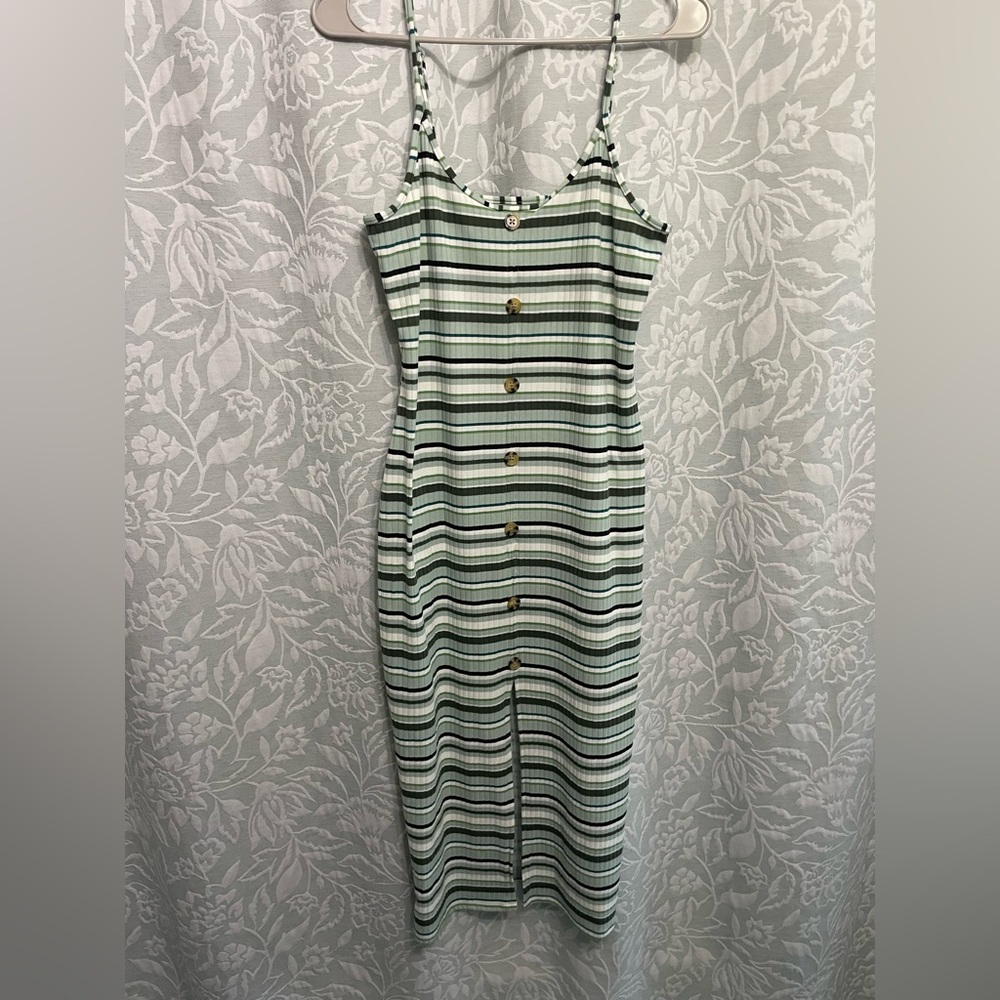 No Boundaries Green Striped Midi Dress